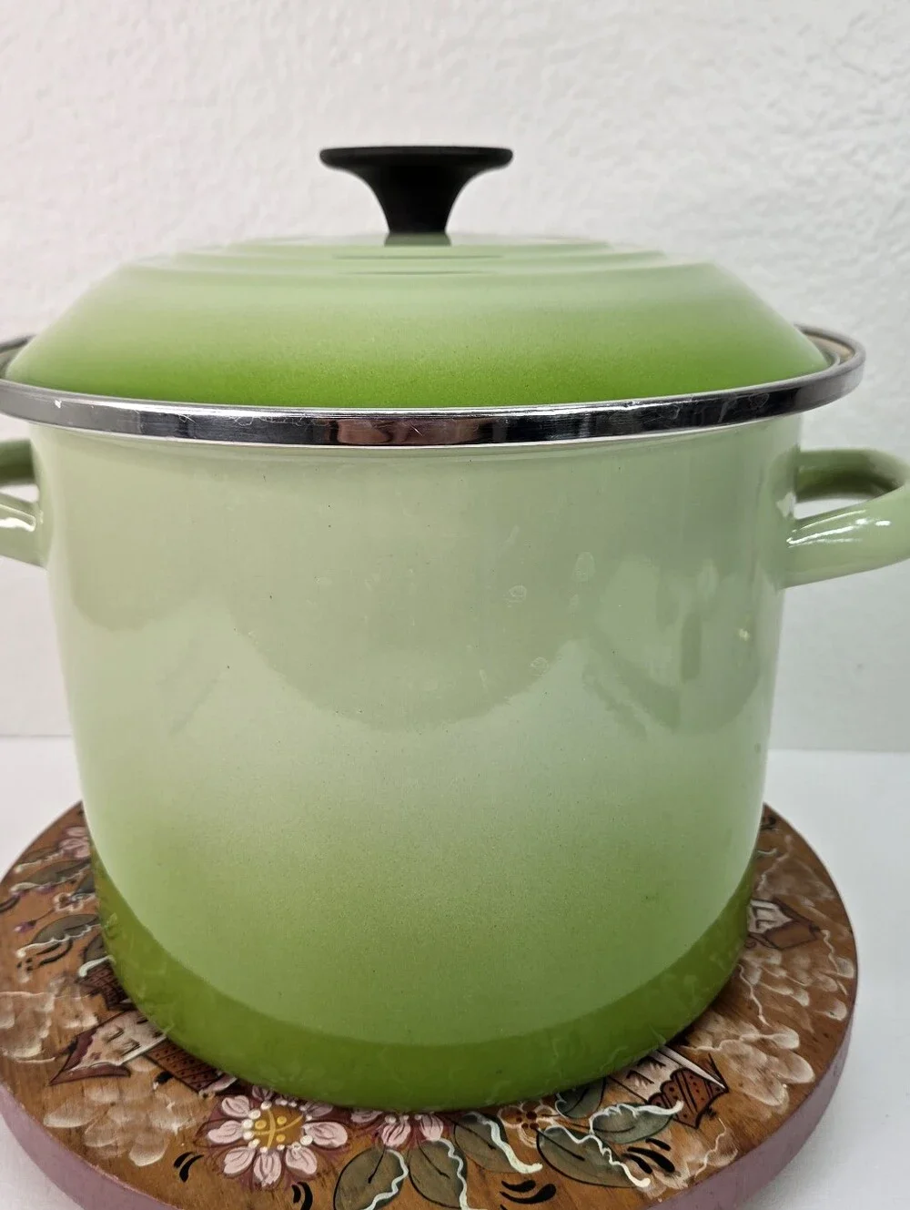 VTG Le Creuset Enamel on Steel Stockpot 6 Qt Green Soup Pot Pan w Lid Palm Ombre